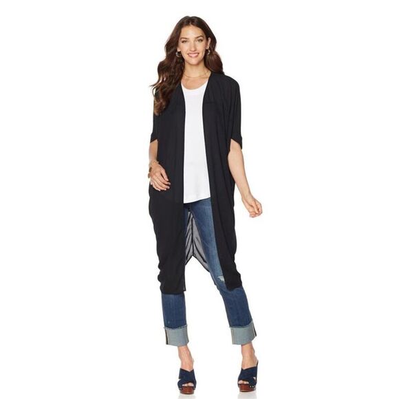 Melissa McCarthy Seven7 Womens Size S Black Sheer Cocoon Kimono Cardigan Minimal - Picture 3 of 15